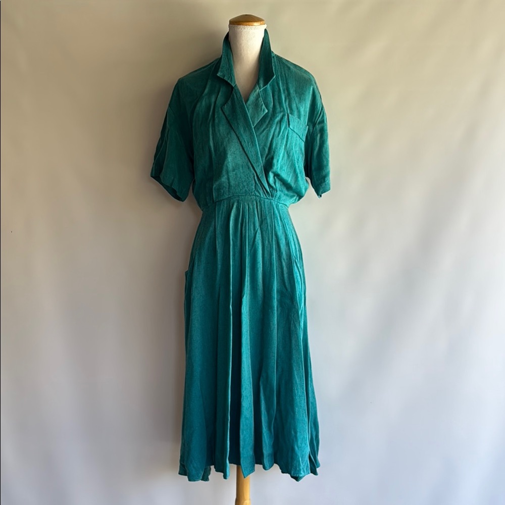 Vintage 80s Teal Wrap Dress